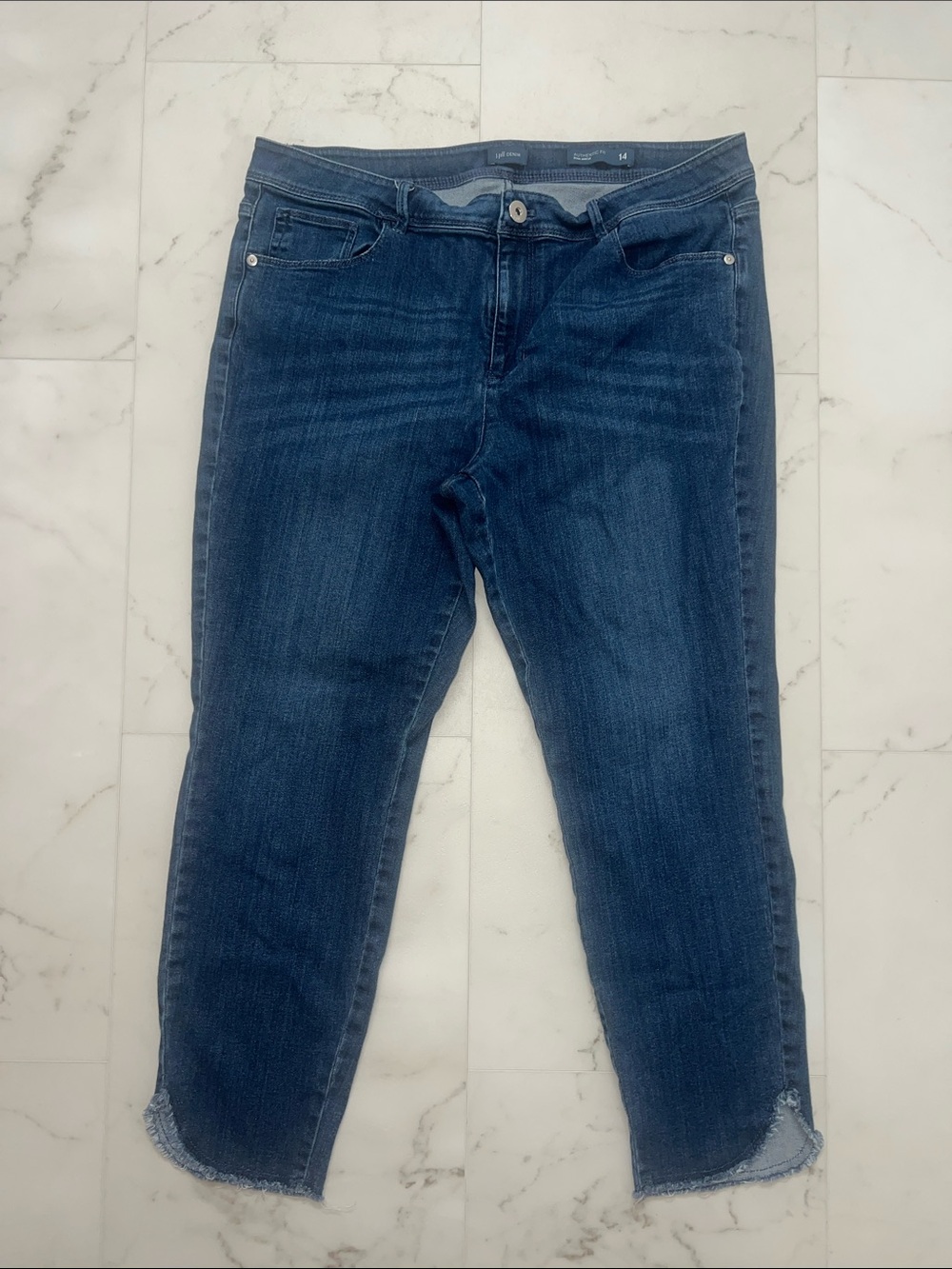 J. Jill Dark Blue Cropped Ankle Jeans Raw Hem Size 14